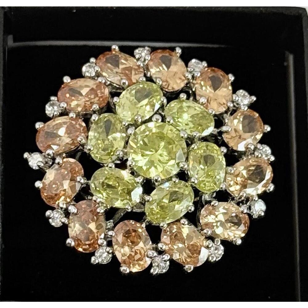 Camille Lucie Huge Statement Cocktail Ring Green & Champagne Halo Size 8